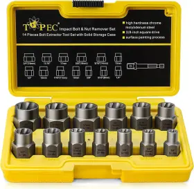 T8002 Topec 13 1 Piece Impact Bolt And Nut Remover Set 3/8 Inch Drive Extractor Socket