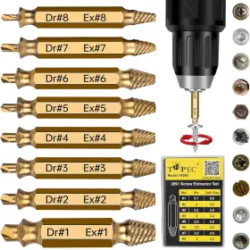 T8080 Topec Damaged Screw Extractor Set 8pcs Hss 4341 Easy Out S