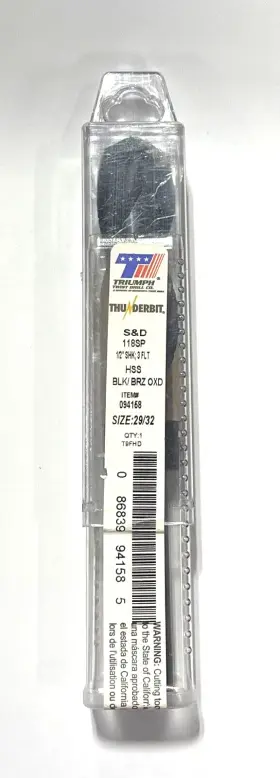 094158 Triumph 29/32 Inch Silver And Deming Drill Black Bronze Oxide 3 Flute 1/2 Shank Usa