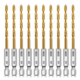 U2023051802 Ubesths Titanium Twist Drill Bit Set 10 Pcs 1/8 Inch Hex Shank Bits High Speed Ste