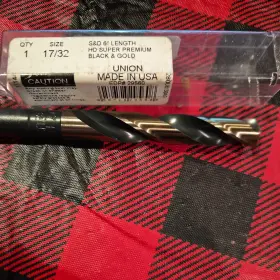 29590 Union 17/32 High Speed Twist Drill S&d 6 Inch Length Hd Super Black/gold Usa Made