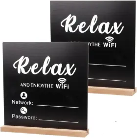 155xxxys41 Uoeo 2 Pack Wooden Wifi Password Sign With Stand Black