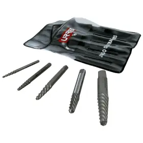 9500b Urrea Screw Extractor Set - 5-piece 1/8 Inch -3/4 Spiral Flute And Roll-up Storage Pouch