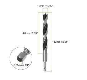 Uxcell 639664154172 3pcs Set Brad Point Drill Bit 12mm 15/32 Inch Dia 1/4 Hex Shank Wood Bits