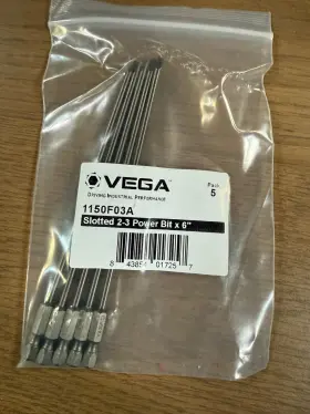 1150f03a Vega Lot Of 5 Slotted 2-3 Power Bit X 6 Inch