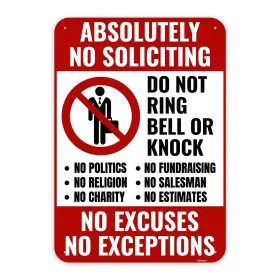 Nss-1 Venicor 1pc No Soliciting Sign For Home 10 X 7 Inches Multiple Colors