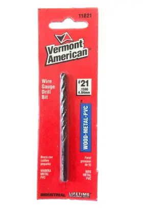 11821 Vermont American #21 Wire Gauge Drill Bit 4.04mm .1590 Wood Metal Pvc