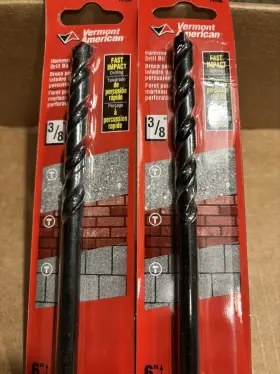 14106 Vermont American New 3/8 Inch X 6 Carbide Tipped Hammer Drill Bit Lot Of 2