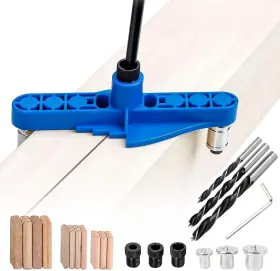 Vernilla 783902641440 74 Pcs Handheld Dowel Jig Kit 2 In 1 Center Scriber Line Doweling Hole Blue