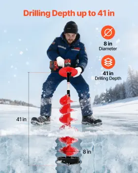 Vevor 197988170501 8 Inch Ice Auger Drill Bit 41 Cordless Nylon With Extension Rod Adapter And Blade Guard