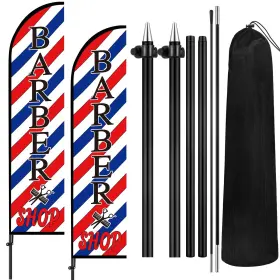 Lua-vitalcozy-694 Vitalcozy 2 Set Barber Flag Barbershop Themed Swooper 7 Ft Red White Blue