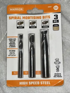 58931 Warrior 3pc Spiral Mortising Bits 1/4 Inch 3/8 And 1/2 -high Speed Steel- Item #58931