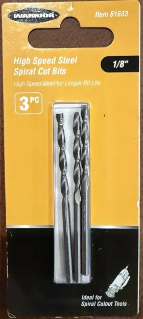 61633 Warrior 3pc Spiral Cut Bits 1/8 Inch Shank -high Speed Steel- Item #61633