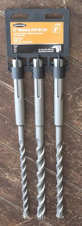 62792 Warrior 3pc Masonry 13 Inch Drill Bit Set With C2 Carbide Tips 1/2 5/8 3/4 #62792