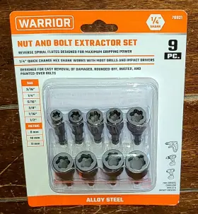 70921 Warrior 9 Pc. 1/4 Inch Shank Nut And Bolt Alloy Steel Extractor Set Item #70921
