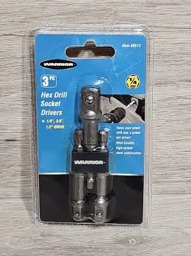 Warrior 792363685139 Hex Drill Socket Drivers 3 Piece Set 1/4 Inch 3/8 1/2 Drive 68513