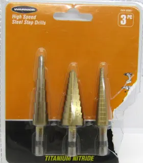 38001 Warrior Products High Speed Steel Step Drills - 3 Pc Titanium Nitride 1/4 Shank