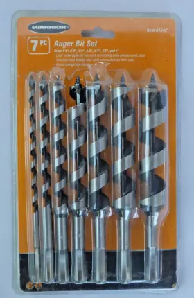 61542 Warrior Products 7 Piece Auger Bit Set Open Box Read Heat-treated Alloy Steel Hex Shanks