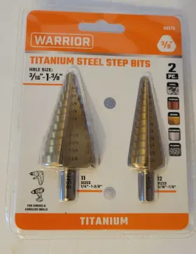 96275 Warrior Products 3/8 Inch Titanium-coated High-speed Steel Step Bit Set 2-piece Brand New