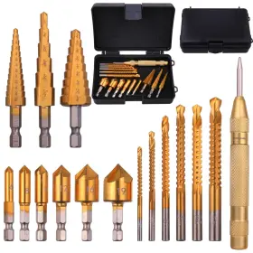 Sh-061 Wenhuali 16pcs Drill Bit Set With Case Including Titanium Coated 3pcs Step 6pcs