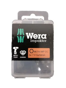 Wr057663 Wera 057663 T15 X 50mm Torx Impaktor Diamond Coated Power Bit 5 Pack