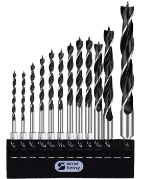 Mgz-001 Wildbossy Brad Point Drill Bit Set 12pcs 1/8 Inch - 1/2 Hex With Double Fl