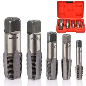 Taps-01 Wmaztool 5 Piece Npt Thread Forming Taps Set Hss Pipe Re-threading Drill Bits