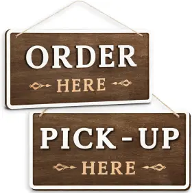 Sp1157 Woodamore Wood Order Here Sign - Hanging Pick Up Signs 10 Inch Brown