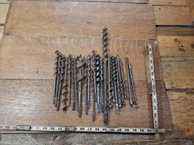 Os209 Woodowl Large Lot Of Vintage Auger Hand Brace Boring Drill Bits 2
