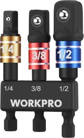 Workpro 820909612490 Impact Grade Socket Adapter Set 1/4 Inch 3/8 And 1/2 Drive Extension Dri
