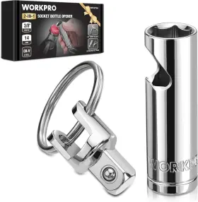 Workpro 820909612599 Socket Bottle Opener 3/8 Inch Drive X 14 Mm Deep Silver