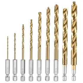 W124768 Workpro 9-piece Titanium Plated Hss Drill Bit Set 1/16 Inch To 3/8 Quick Change
