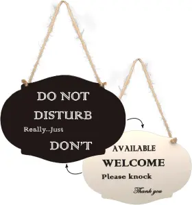 Wsniho-210721 Wsniho Do Not Disturb Door Hanger Sign Double-sided Wooden 10x6 Inches Black&white