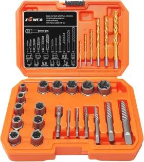 Xewea 714216990047 26pcs Screw And Bolt Extractor Set With Left Hand Drill Bit Kit Easy Out Strippe