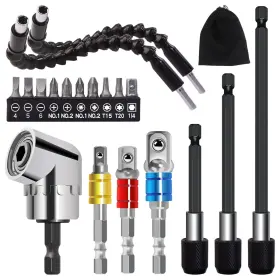 Ximytec 798623431409 Flexible Drill Bit Extension Set 19pcs - Include 1/4 3/8 1/2 Inch Universal Socket