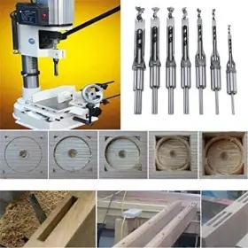 Nq-0006 Yaekoo 7pc Square Hole Cutting Mortise Chisel Drill Bit Hss Woodworking Saw Mortising
