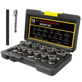 Ybg-15pcs-ses Yalblee 15pcs Bolt Extractor Socket Set Heavy-duty Nut 3/8 Inch Drive Impact