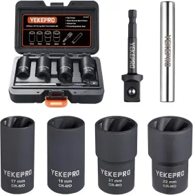 Yekepro 313108976987 6 Pcs Lug Nut Removal Tool 1/2-inch Drive Impact Twist Socket Set And Bolt