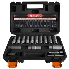 38316 Yekepro 16pcs 3/8 Inch Deep Well Bolt Extractor Set Spark Plug Removal 16-pieces