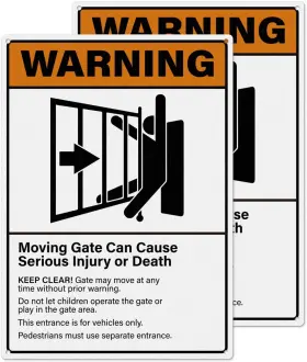 Sign-0163 Yikiada 2 Pack Warning Moving Gate Can Cause Serious Injury Or White Orange Black