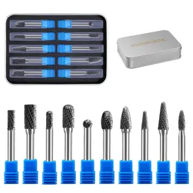 Yisiniutuo 606266996028 10pcs 1/4 Carbide Burr Set Shank Die Grinder Bits Drill Blue