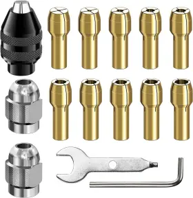 4486 Yurinwoo 741365212577 Multi Chuck Set 15pcs Brass Collet Nut Kit 0.8-3.2mm Gold