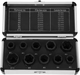 Nj-122 Ywhwxb 10 Pcs Impact Bolt And Nut Remover Set With Aluminium Storage Case Screw Extr