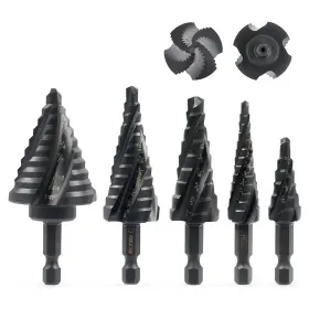 Sdb-2023-05 Zelcan Step Drill Bit Set 5pcs Four Spiral Flute Bits For Metal 50 Sizes Titaniu
