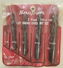 Vintage Snap-on Tools 4 Piece (1/8" Missing) Left Hand Drill Bit Set Dbls 105 Used. Price: $55.00.