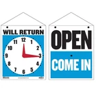 Bazic Open Sign 7.5"X9", Clock Will Return Be Back, Double Sides Plastic... New. Price: $10.50.