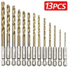 13PC Hss Titanium Coated Drill Set 1/4" Hex Shank 1.5-6.5MM High Speed New. Price: $7.99.