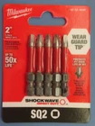 Milwaukee 5PK #2 Square Head Shockwave 2" Power Bits 48-32-4606 New. Price: $7.65.