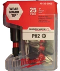 Milwaukee Shockwave Driver & Bit Phillips #2 1" 25 Pcs. 48-32-5009 New. Price: $14.99.