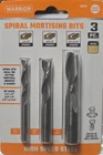 Warrior Spiral Mortising Bit Set, 3-PIECE Includes Sizes 1/4, 1/2 & 3/8" X 3" New. Price: $25.99.